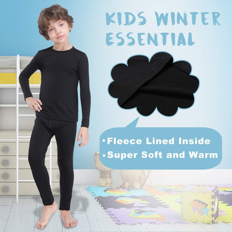 MANCYFIT Thermal Tops for Boys Fleece Lined Underwear Long Sleeve Undershirts Baselayer Black Small - Image 4